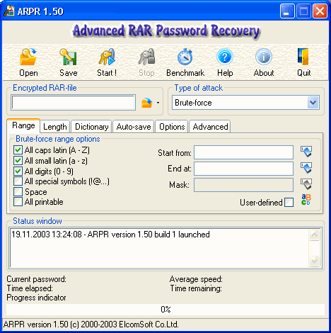 برنامج لفك شفرة الملفات المضغوطة Advanced RaR Password